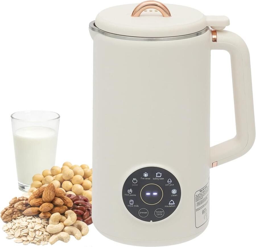Notenmelkmachine 1000 ml sojamelkmachine met 12-uurs timer en 12 uur warmhoudtijd 10 messen automatische plantenmelkmaker en milkshakemachine voor 3-5 personen