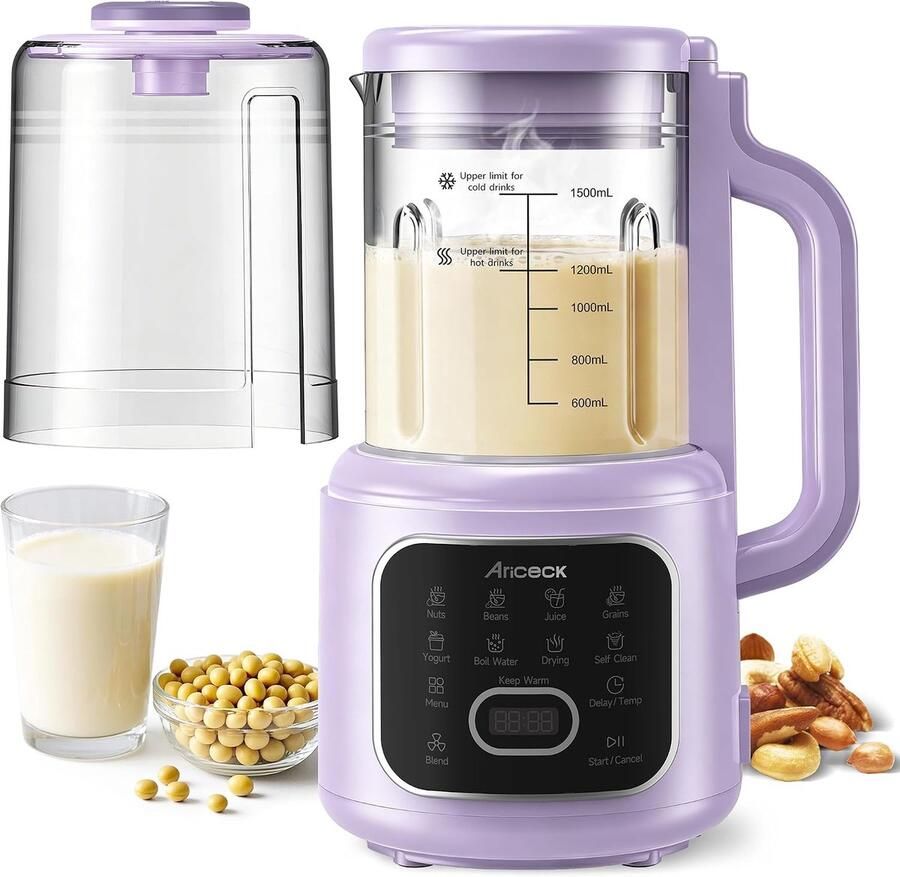 Notenmelkmachine 1500ml 7-in-1 Plantenmelkmaker Zelfreinigend BPA-vrij Sojamelk Amandelmelk Smoothie Maker 800W