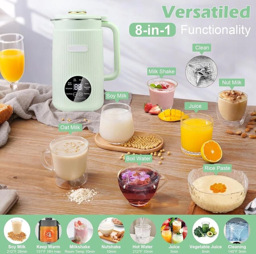 Notenmelkmachine Groen 1200 ml Multifunctionele Plantaardige Melkmachine met 12 Messen Voor Gezinnen