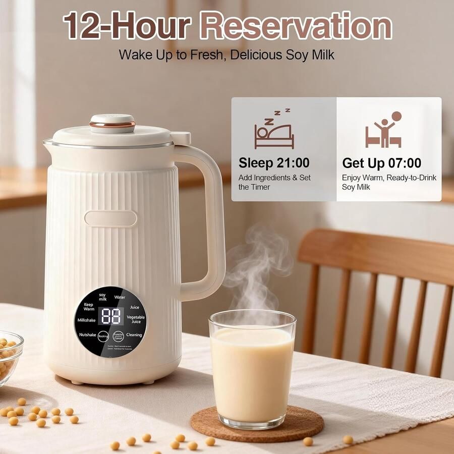 Notenmelkmachine Wit 1200 ml Plantenmelkmaker met Timer en Warmhoudfunctie Voor Gezinnen