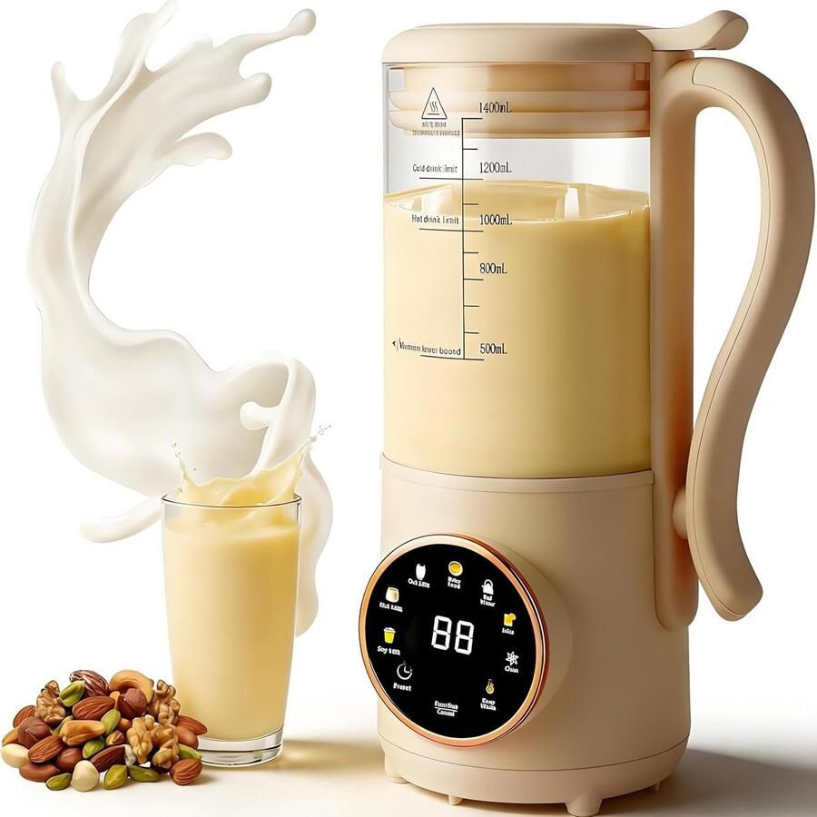 Notenmelkmachine Wit 1400 ml Zelfreinigend met LED-display Voor Gezinnen