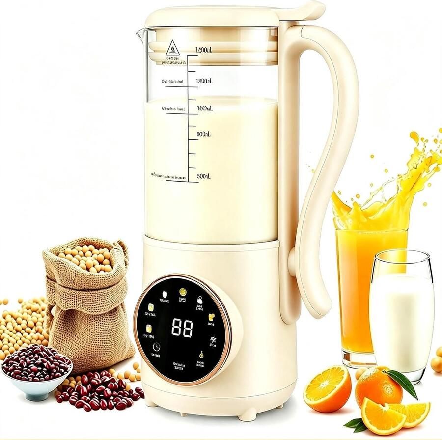 Notenmelkmachine Zwart 1400 ml Sojamelkmachine met Zelfreiniging Voor Gezinnen