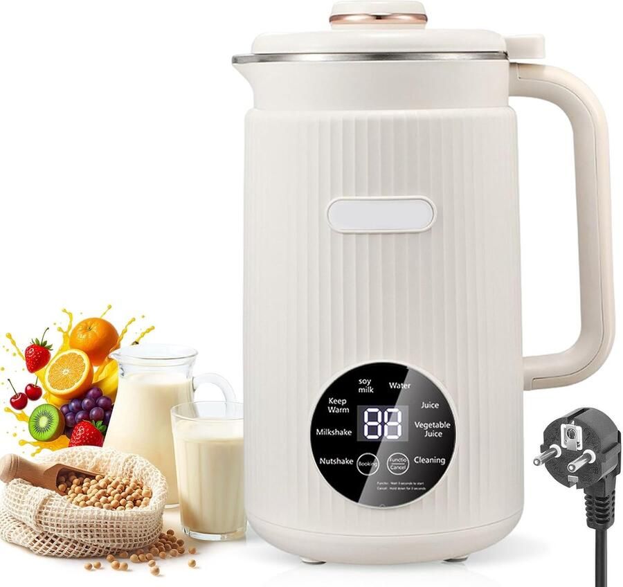 Notenmelkmaker 1200 ml automatische zelfreiniging 8-in-1 met timer geschikt voor havermelk amandelmelk sojamelk en vruchtensap wit