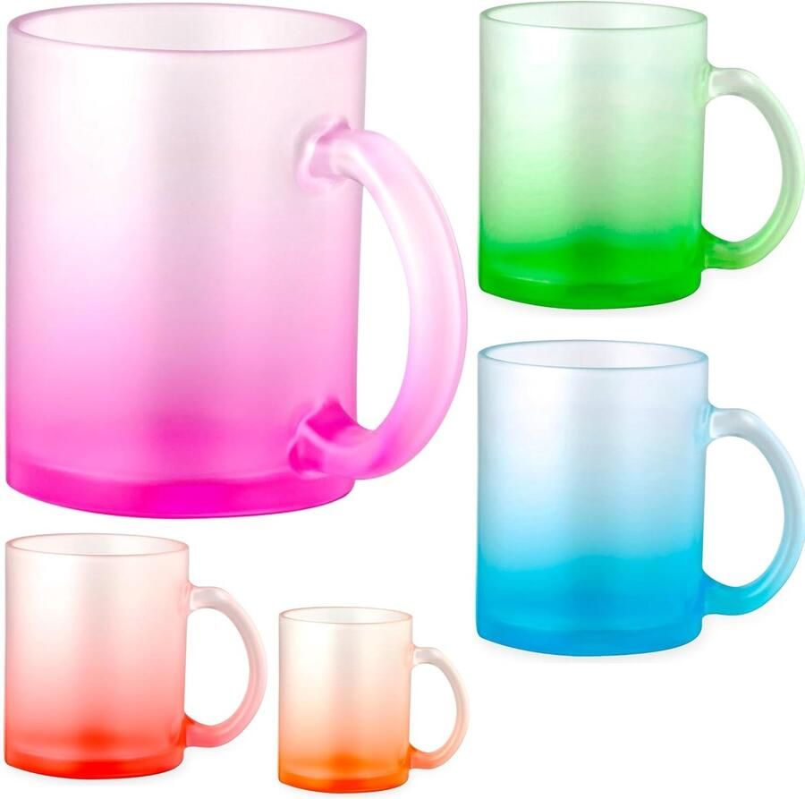 NoTrash2003 Set koffiekopjes koffiepot Haferl theeglas handvat onbreekbaar borosilicaatglas gesatineerd gematteerd vrolijke kleurverlopen elk 350 ml kleurrijke set van 5 of kleurpure set van 6 (5 x