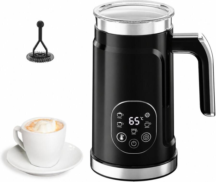 Novari 5 in 1 Melkopschuimer Elektrische melkopklopper LED Touchscreen PFAS-vrij Warm & koude melk 300 ml Zwart