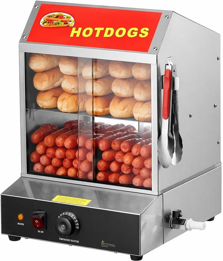 Novari Elektrische broodjeswarmer Hotdog machine Hotdog stoomboot 34.5x38x51cm Capaciteit 27L Dubbel etagesysteem