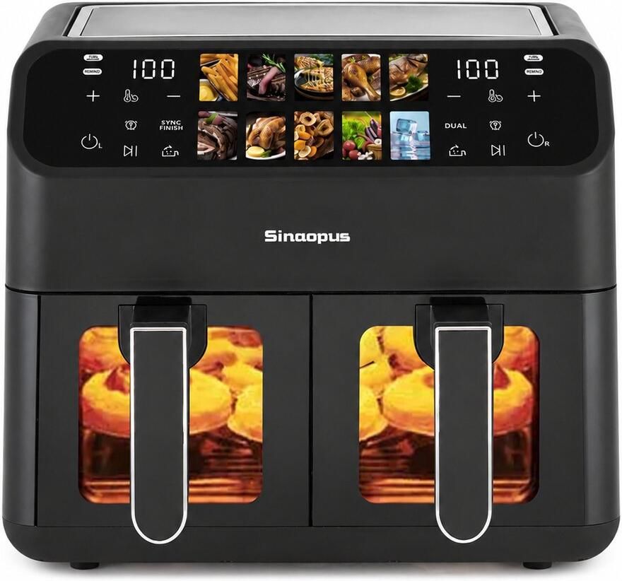 Novari Heteluchtfriteuse Airfryer Friteuse Frituurpan Inhoud 9L 10 automatische kookprogramma s LED-touchdisplay