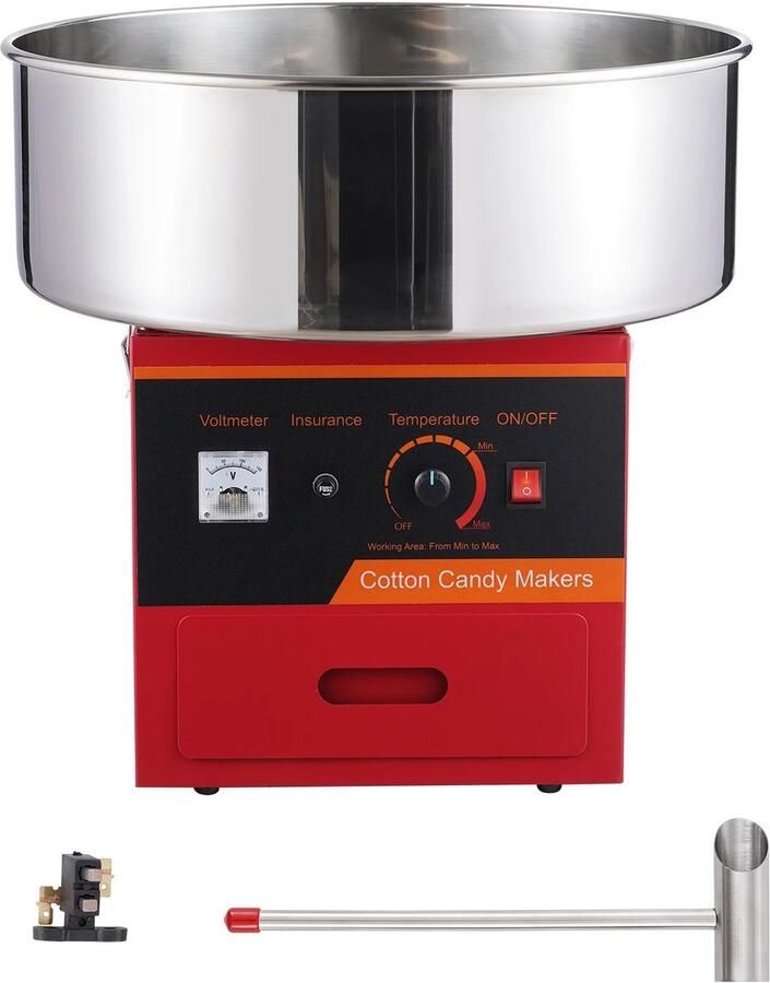 Novari Suikerspinmachine Elektrische suikerspinmachine Suikerspin suiker Roestvrijstalen kom 52cm Krachtige motor 1000W