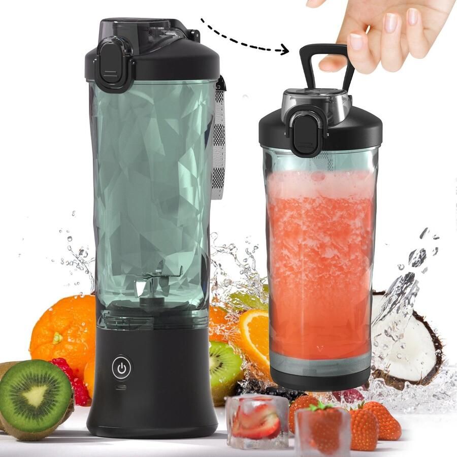 Novendo Goods Draagbare blender 600 ml oplaadbaar USB-C Smoothie maker met 18000 RPM en 4000 mAh batterij Mini juicer voor fruit ijs en shakes voor onderweg