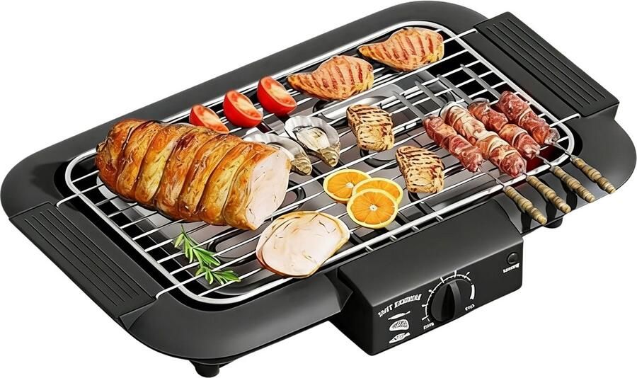 Novendo Goods Elektrische grill 1800W voor binnen en buiten Tafel BBQ met 6 standen temperatuurregeling en vetopvangbak Rookarme grill