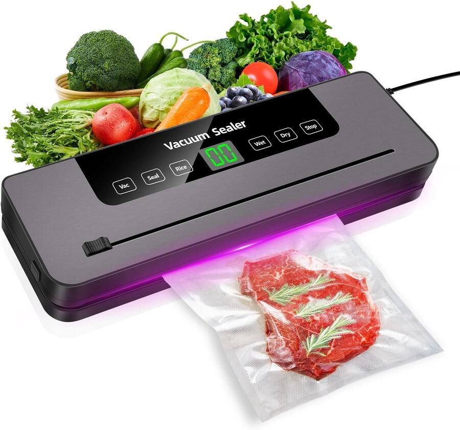 Novendo Goods – Vacuümsealer & voedsel sluitmachine met ingebouwde snijder – 5 Instelbare standen voor verschillende soorten voedsel – Sterke zuigkracht Compact ontwerp Inclusief 10 vacuümzakken