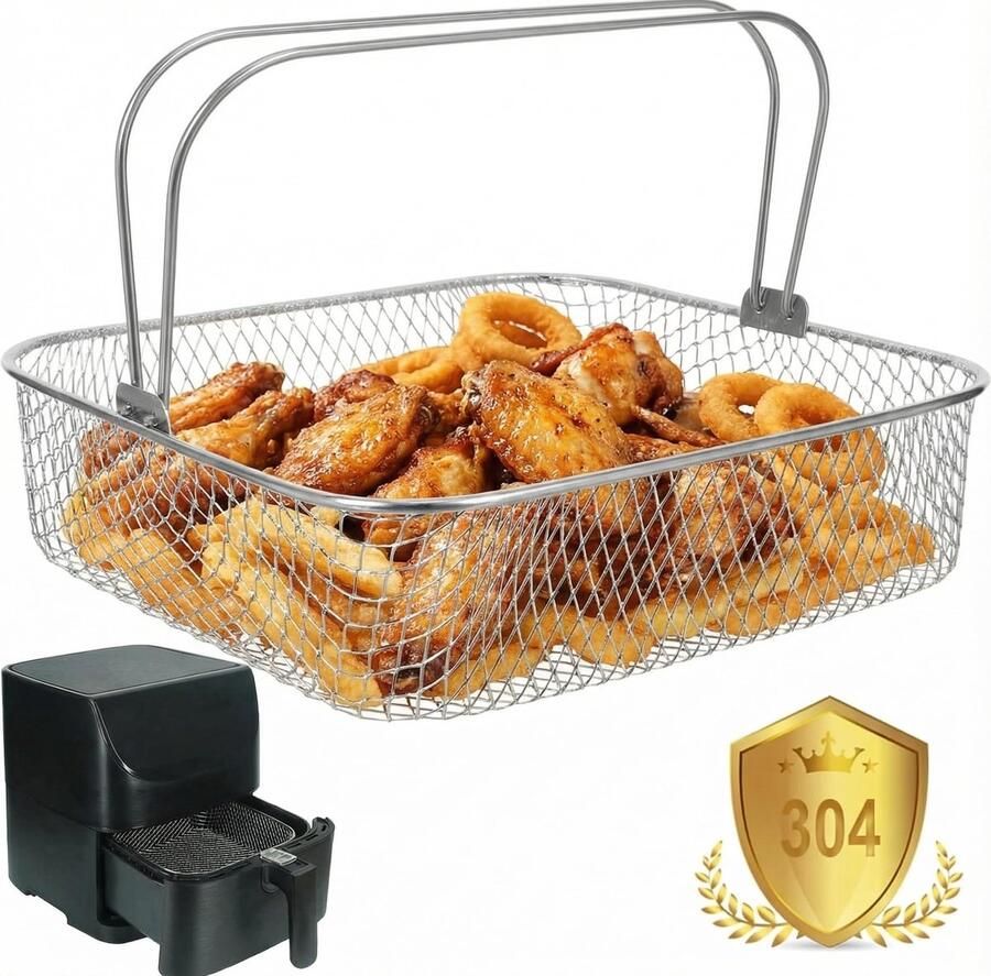 NTHs Air Fryer Mandje Frituuraccessoires Ergonomisch Handvat 20.5 x 20.5 x 6.5 cm Gezond Koken Bakken en Grillen Geschikt voor
