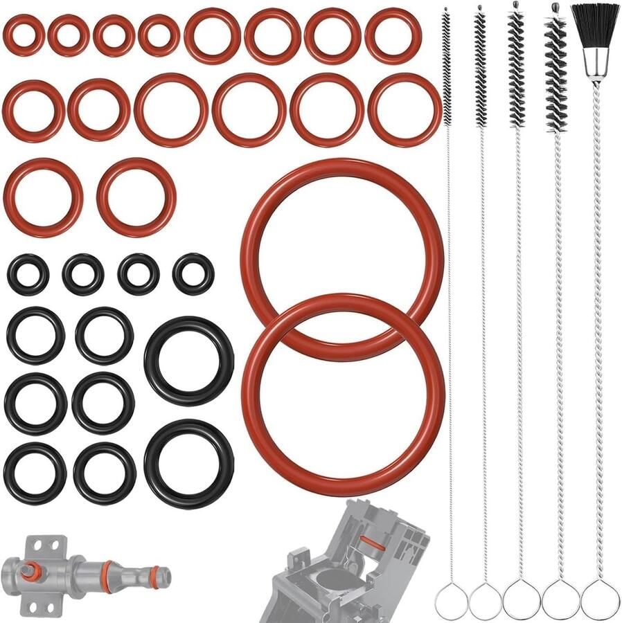 O-Ringen voor Koffiemachines 35 Stuks Siliconen Sealing Rings Inclusief Reinigingsborstel voor Steun- Stoom- en Uitloopventiel Geschikt voor Modellen