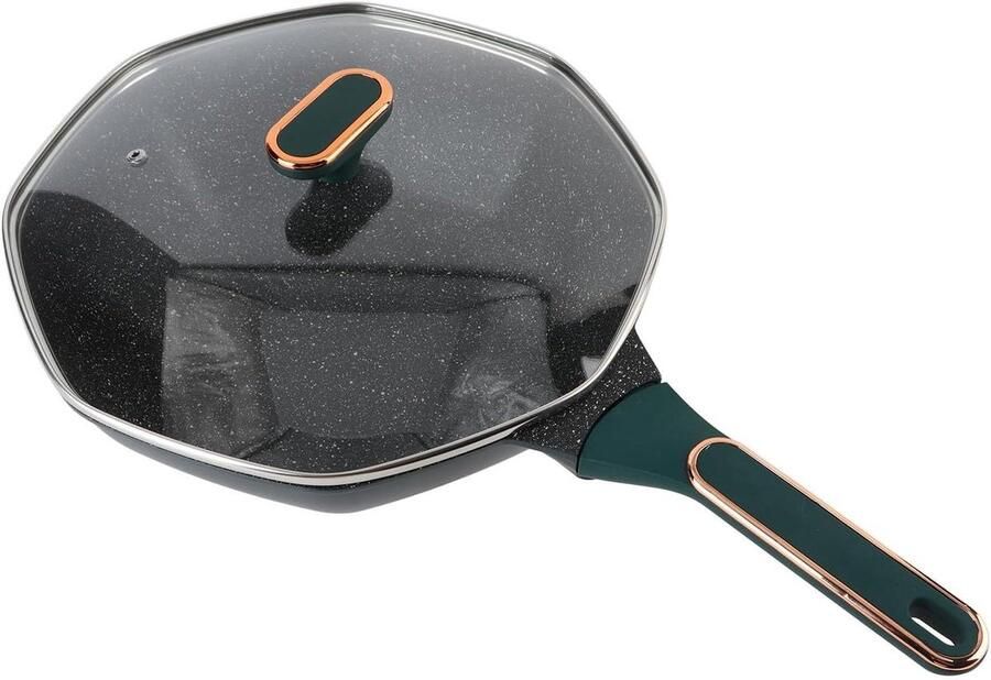 Octagonale Wok Koekenpan Diep Gezond Koken Maifan Steen Coating 32cm Beige