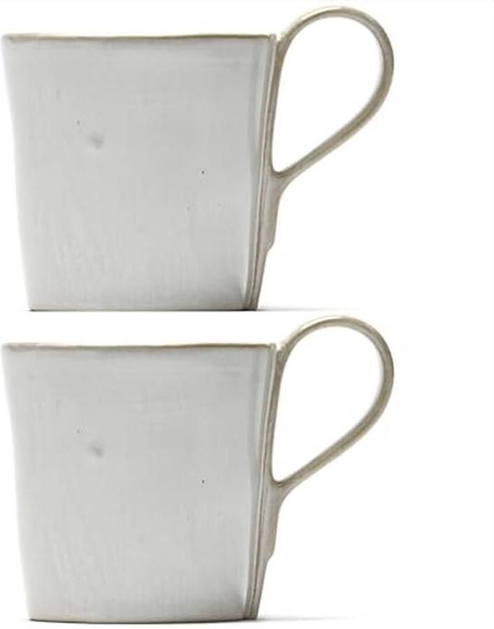 Off-White Steengoed Koffiekoppen Set van 2 Herbruikbare Mok met Handvat Perfect voor Espresso en Latte Keuken Accessoires