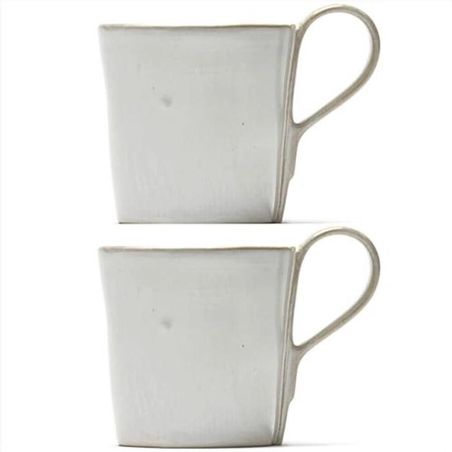 Off-White Steengoed Koffiekoppen Set van 2 Herbruikbare Mok met Handvat Perfect voor Espresso en Latte Keuken Accessoires