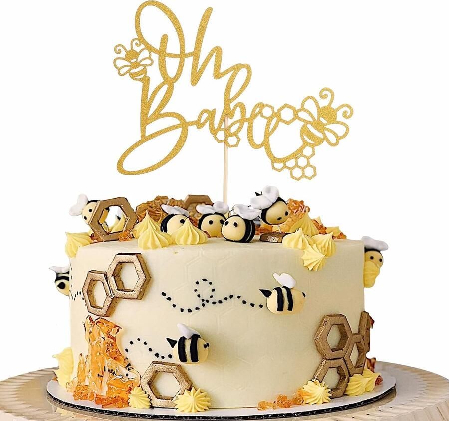 Oh Babee Taarttoppers Gouden Glitter Bumble Bee Cake Topper voor Baby Shower Geslacht Onthullen en Verjaardag Jongen Meisjes Thema