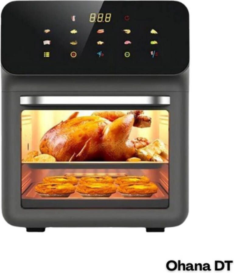Ohana DT Airfryer XXL Airfryer Oven Air Fryer 12L 1350W 29x32x35 Tot 5 Personen RVS Behuizing Multifunctioneel
