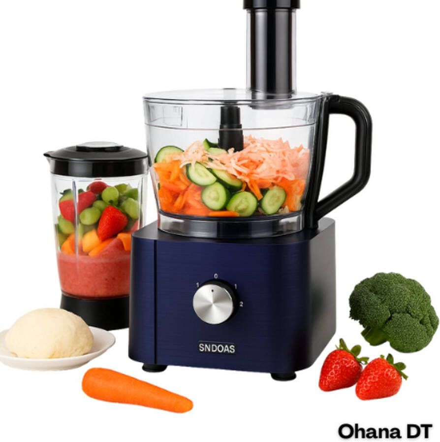 Ohana DT Keukenmachine Foodprocessor Blender 1100W 11 in 1 Multifunctioneel 3.2 Liter RVS Donkerblauw