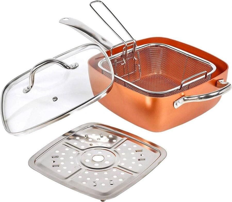 Olie Friteuse Pan Gezond Koken Anti-aanbak Coating 6 Liter Koper