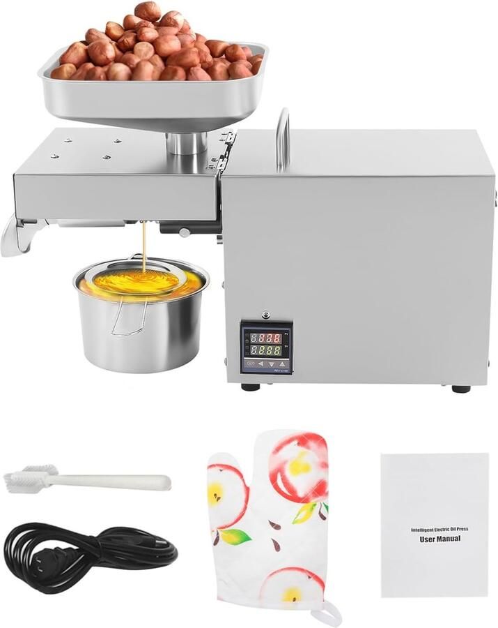 Oliepers Machine Olie Pers Eigen Olie Maken Koud en Warm Persen 3-5kg uur Zilver