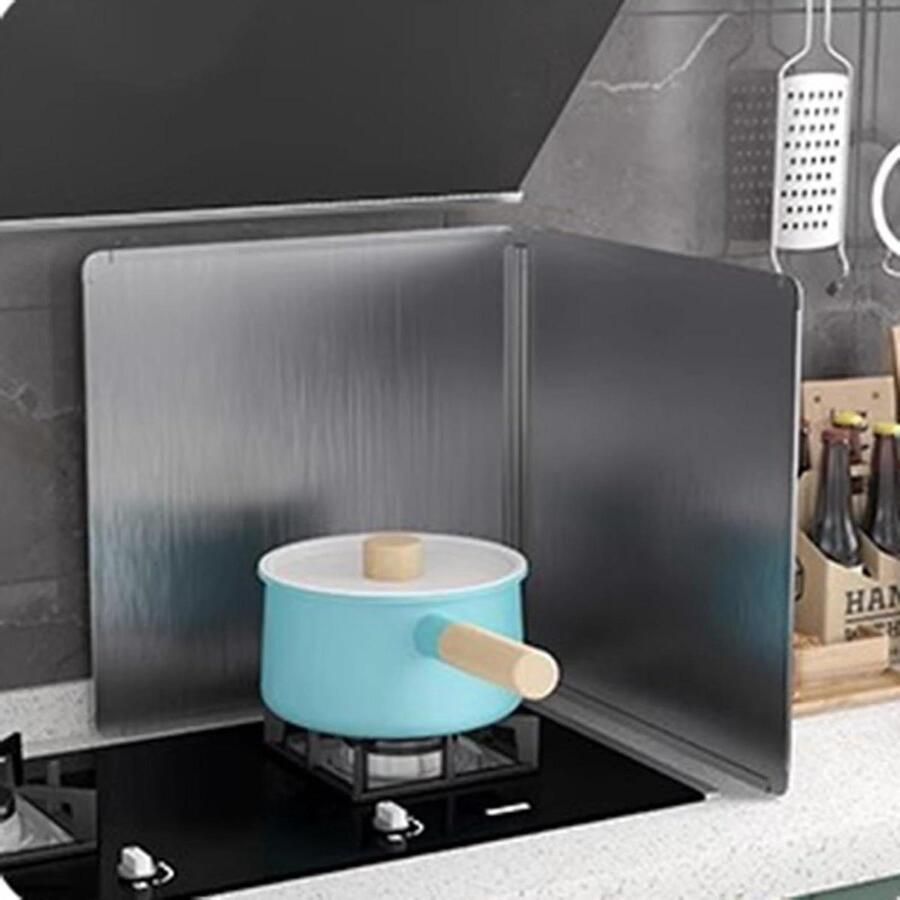Olie spat Guard Kookplaat bescherming Schoon koken Opvouwbaar scharnier 50x45cm Zilverkleurig