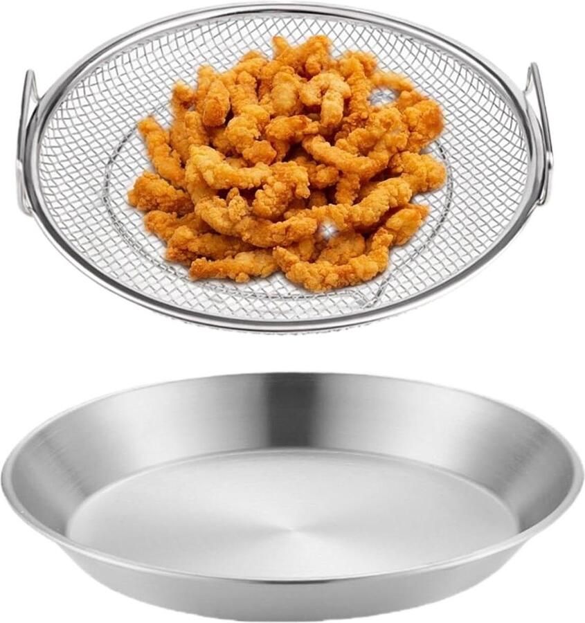 Olieafvoer rek Lekbak frituur Gezond koken Roestvrij staal 20 x 20 cm Zilver - Foto 1