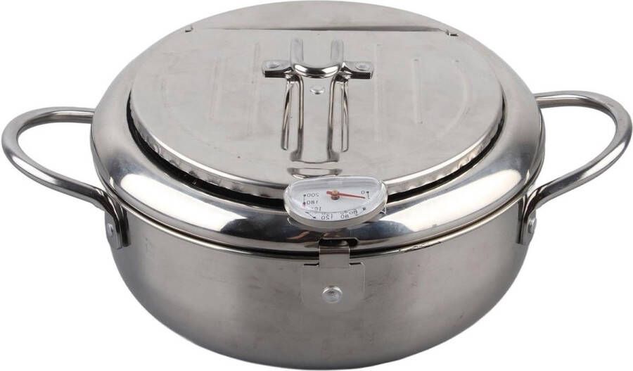 Oliebollen friteuse Oud en Nieuw 2-in-1 Oliezeefpot-Oliefiltratie-Frituurpan-Mini-roestvrijstalen Frituurpan in Japanse Stijl met Thermometer Compatibel met Inductiekookplaat Frituurpan (L-maat 24 cm 94