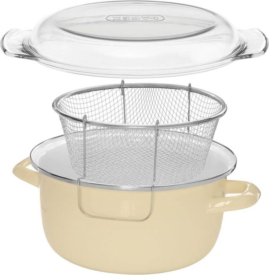 Oliebollen friteuse Oud en Nieuw Diepe Vet friteuse Emaille frituurpan 5L glazen deksel frituurpan roomfriteuse mand kleine friteuse 16x33x27