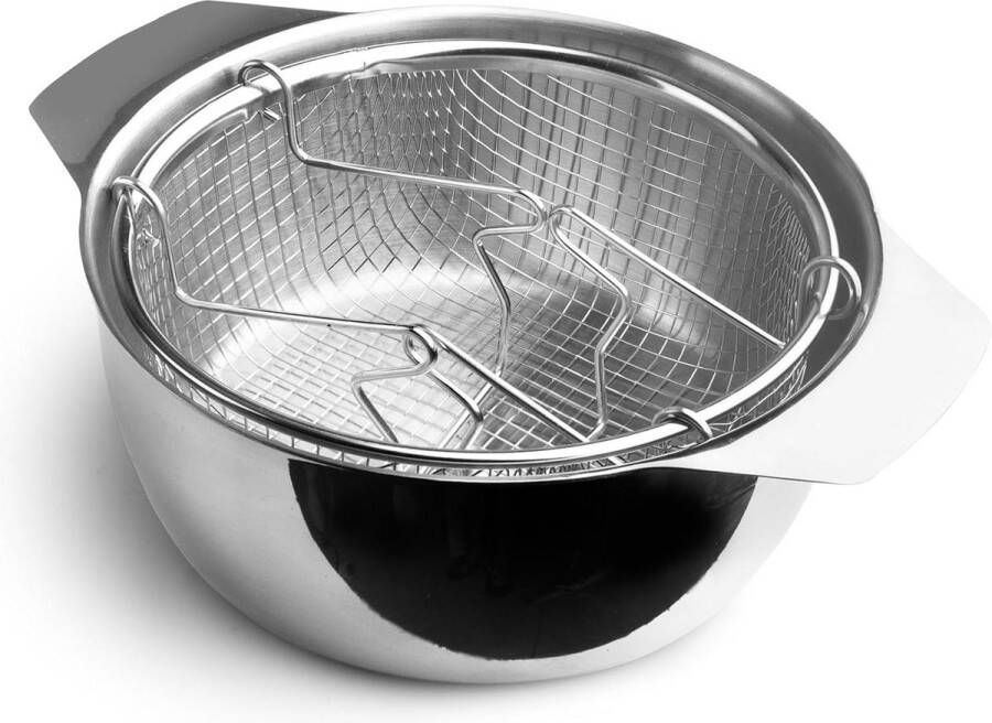 Oliebollen friteuse Oud en Nieuw Friteuse met mand en deksel Inductie 20 cm Roestvrij staal