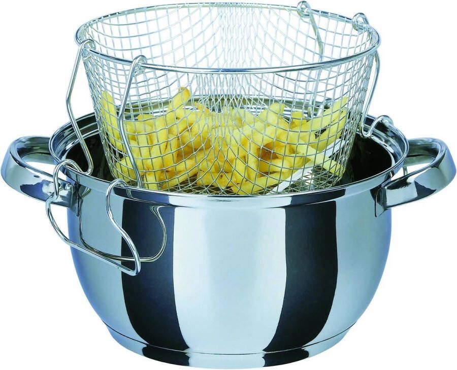 Oliebollen friteuse Oud en Nieuw Frituurpan met inzetstuk Gegoten glazen deksel 22cm 30 liter Roestvrij staal Zilver 3 eenheden 36 x 235 x 13 cm