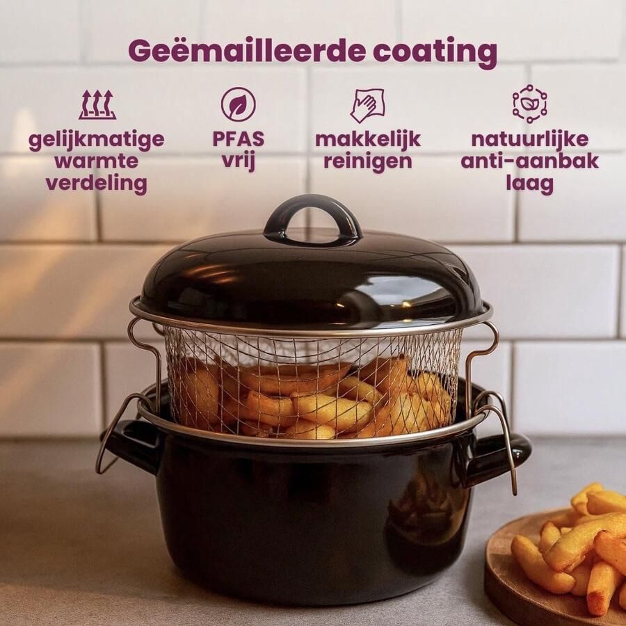 Oliebollenpan Frituurpan Braadpan Lekker Frituren Met Mand Ø 24 cm Zwart