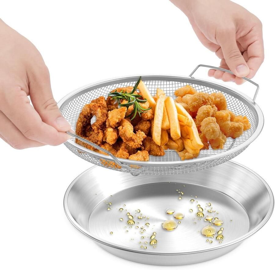 Oliefilterschaal Frituurolie zeef Gezond koken Roestvrij staal 29x27x7.5 cm Zilver