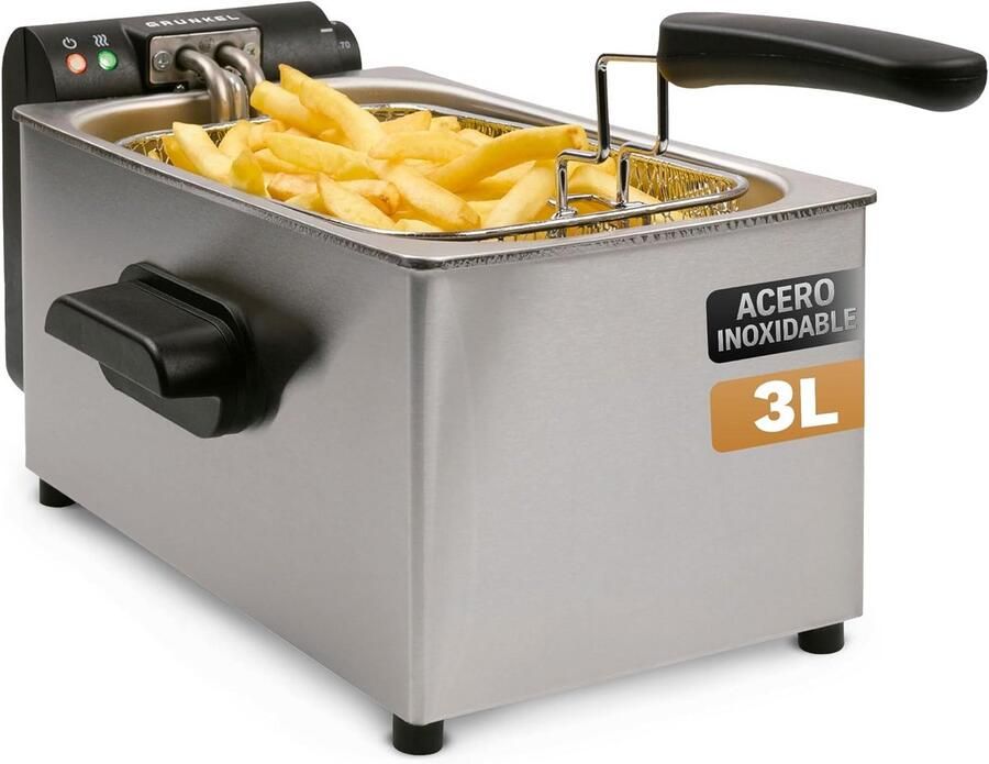 Oliefriteuse 3 Liter met RVS Behuizing en 2000W Regelbare Temperatuur tot 190 Graden