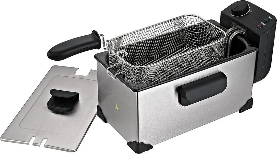 Oliefriteuse Kleine friteuse Lekker Frituren Instelbare Temperatuur 3 Liter Zilverkleurig
