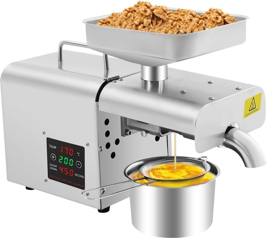 Oliepers Machine Automatische Pers Eigen Olie Maken Roestvrij Staal 42x16x31 cm Zilverkleurig