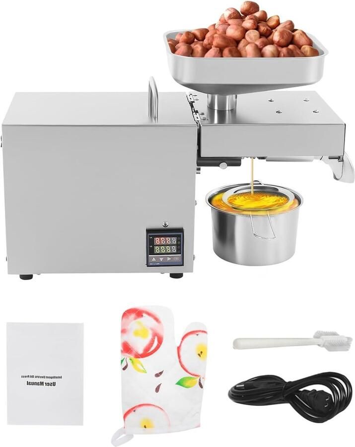 Oliepers Machine Koude Pers Gezonde Oliën Maken Intelligente Temperatuurregeling 3-5kg Per Uur Zilver