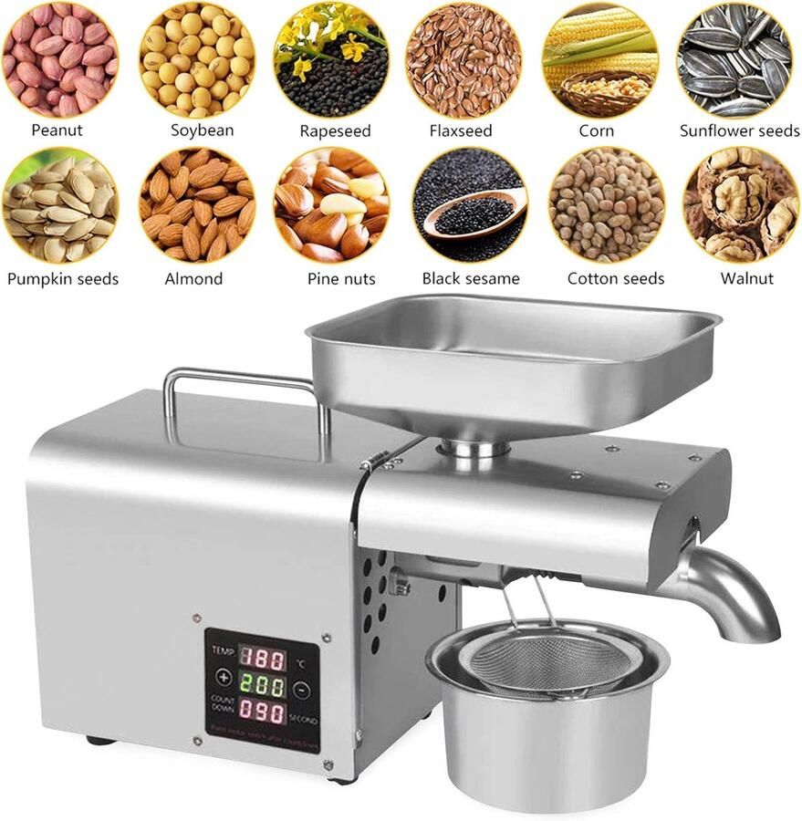 Oliepers Machine Olie Extractor Zelf Olie Maken Digitale Temperatuurregeling 610W Roestvrij Staal
