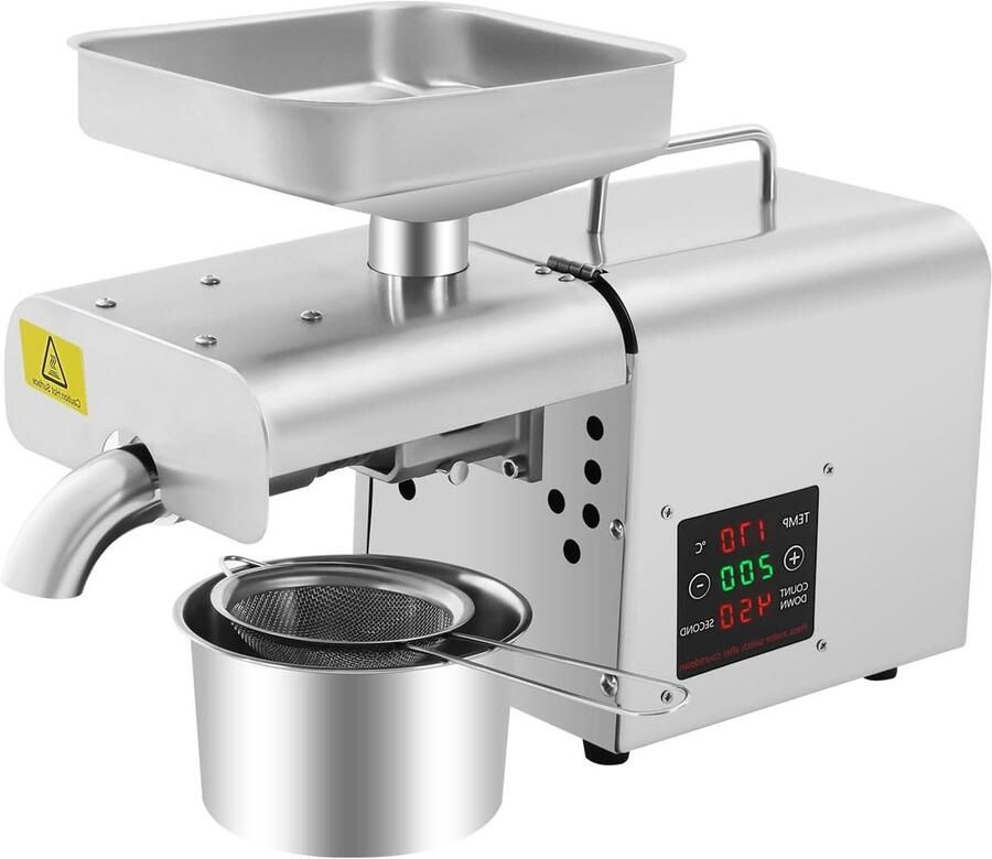 Oliepers Machine Zelf Olie Maken Verse Olie Persen Dubbel Warm Koud 6.6kg Per Uur Zilver