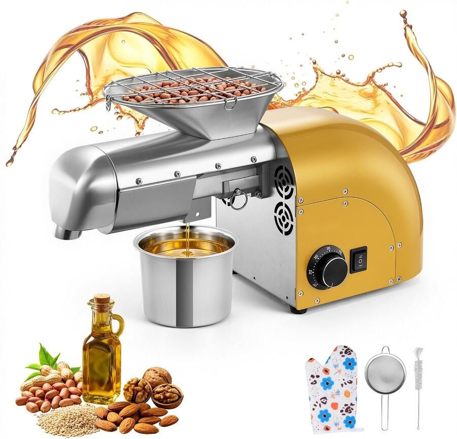 Oliepers Oliemolen Elektrische Automatische Oliepersmachine 5 kg u Capaciteit 1250 W Vermogen Warm en Koud Persen Voor Pinda's Sesam Sojabonen Amandelen Met Reinigingsborstel Roestvrij Staal