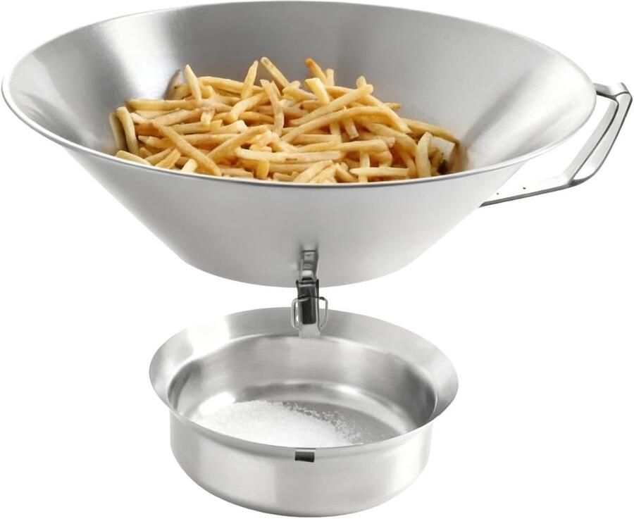 Frituurpan Oliezeef Vetzeef Trechter Gezonder Frituren Fijnmazig Roestvrij Staal 33x29x16 cm Zilver