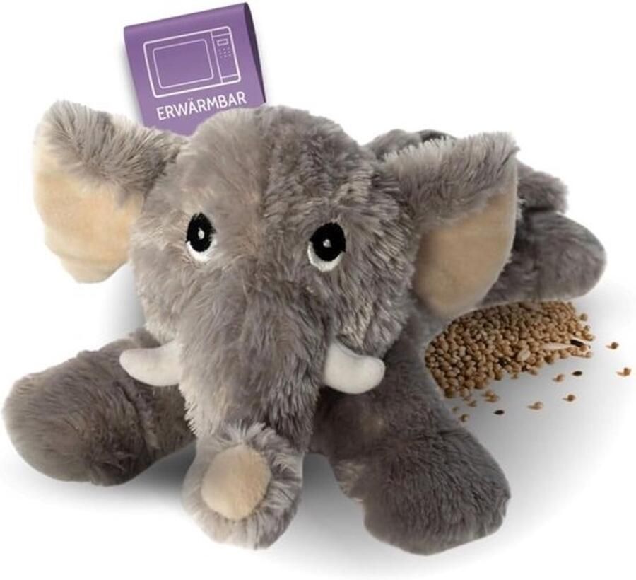 Olifant Warmteknuffel Kruidenkussen Dier Pijnverlichting Ontspanning Magnetron Oven Verwarmbaar 32x20x12 cm Grijs
