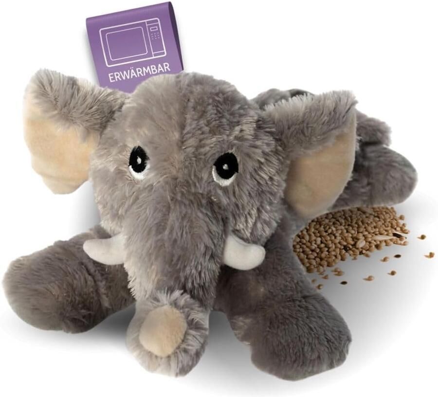 Olifant Warmteknuffel Kruidenkussen Dier Pijnverlichting Ontspanning Magnetron Oven Verwarmbaar 32x20x12 cm Grijs