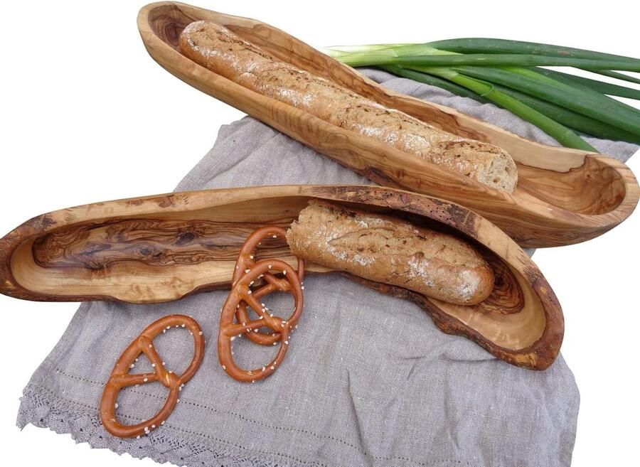 Olijfhouten Broodkom Rustieke Kom Brood Bewaren Handgemaakt Verschillende Lengtes Natuurlijk Hout