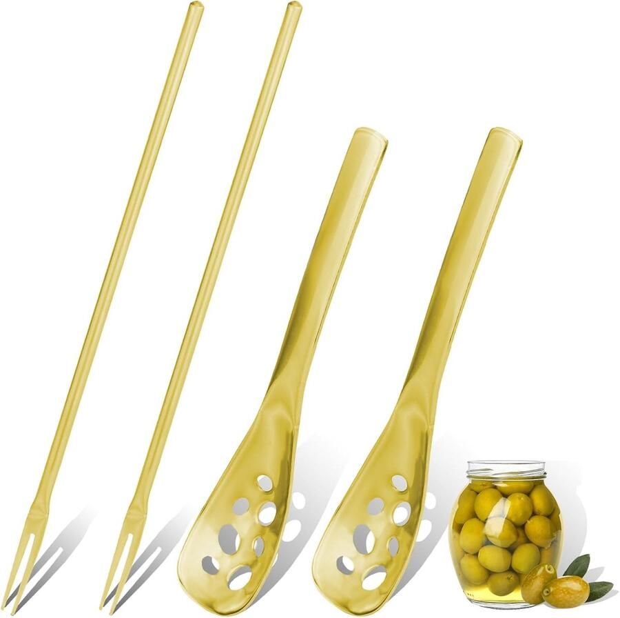 Olijflepel Augurkvork Keukengerei Set Serveren van Hapjes Roestvrij Staal SUS304 Goud
