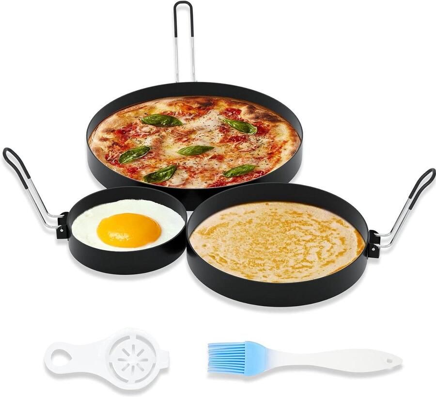 Omelet en Pannenkoekringen Eierringen Kookvormen Ontbijt Maken Met Antiaanbaklaag 3 stuks Zilver