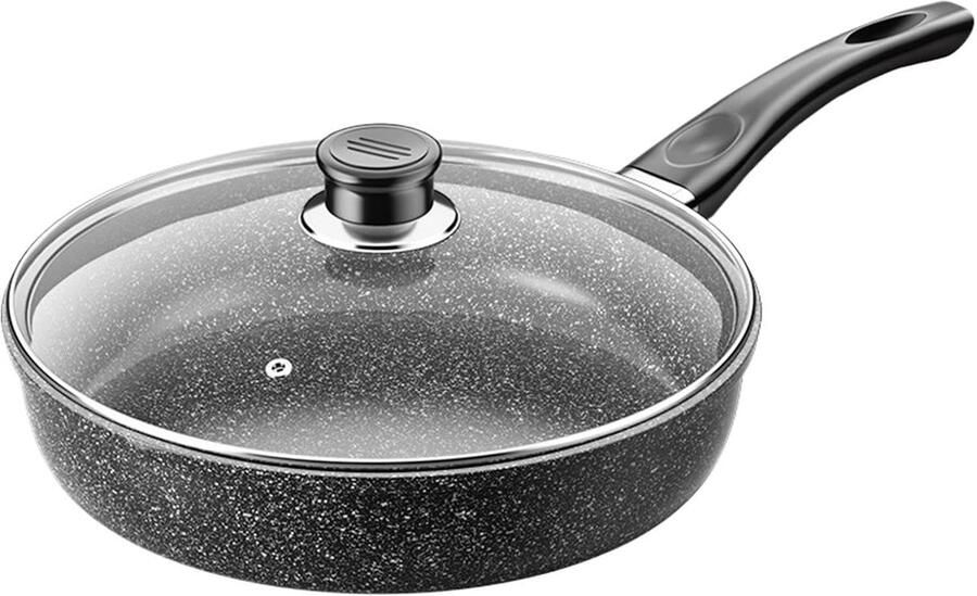 Koekenpan met antiaanbaklaag Braadpan Steencoating Eieren en Steak Bakken Efficiënte Warmteverdeling 26 cm Diameter Zwart