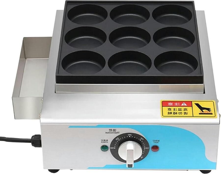 Omelet Maker Ei Burger Machine Ontbijt Bereiden 9 Gaten 31.3x37.2x13.5CM Zilver