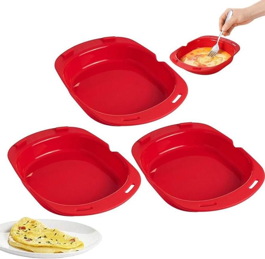 Siliconen Omelet Maker Magnetron Ei Pan Snel Ontbijt Maken Non-Stick Ontwerp 500ml Rood