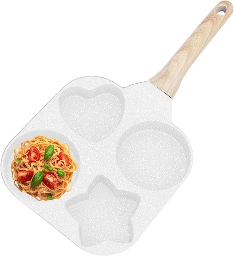 Omelet Maker Ontbijt Pan Snel Koken Antiaanbak Graniet Coating 4 Vormen Wit
